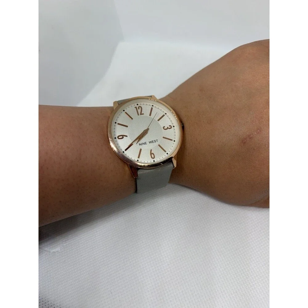 Nine West Rose Gold Tone Watch Gray Strap Women’s Quartz Watch - New Battery